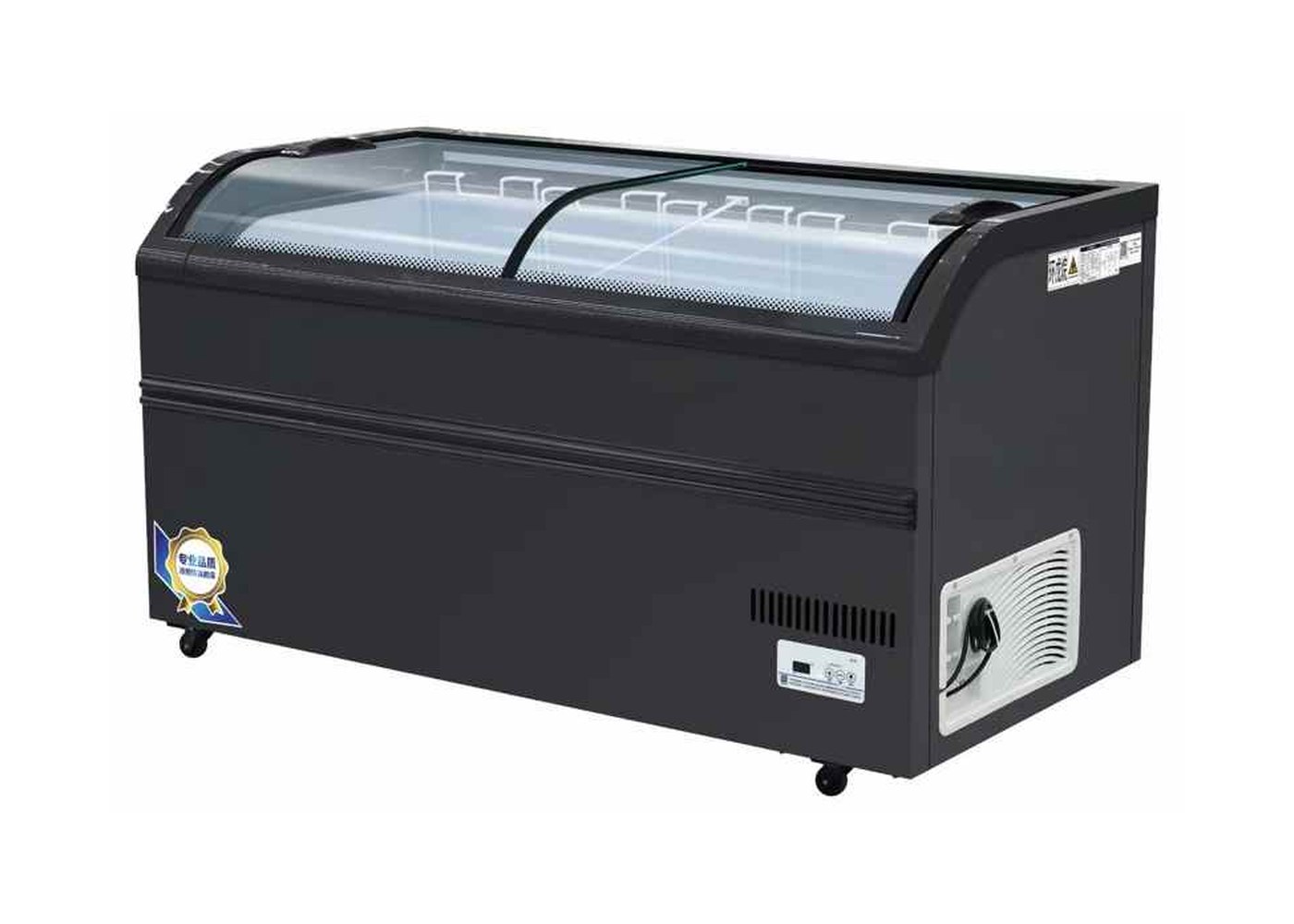 Black curved glass island freezer