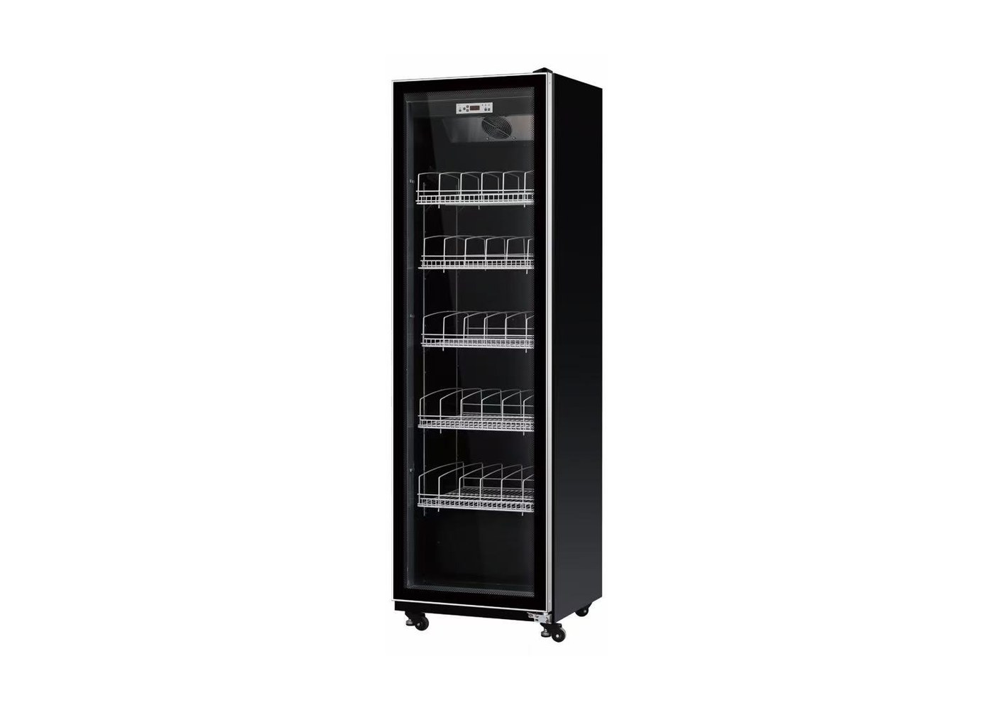 Black single-door display refrigerator